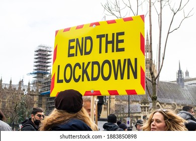 LONDON, ENGLAND- 14 December 2020: Anti-lockdown Protesters At A Protest In Parliament Square, Organised By The National Alliance For Freedom From Lockdowns