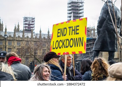 LONDON, ENGLAND- 14 December 2020: Anti-lockdown Protesters At A Protest In Parliament Square, Organised By The National Alliance For Freedom From Lockdowns