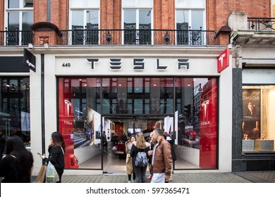 LONDON, ENGLAND, 15 FEBRUARY, 2017:Tesla Motors Store Tesla Is A Carmaker Of Electric Cars. Tesla’s Mission Is To Accelerate The World’s Transition To Sustainable Energy.