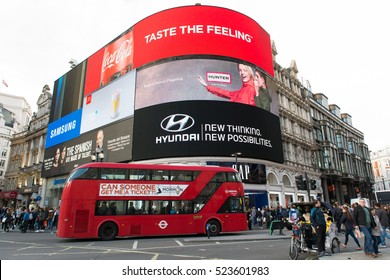 London, England - 15 Oct, 2016: View of Piccadilly Circus in London, England.  It is a road junction of London's west end in the city of Westminster.