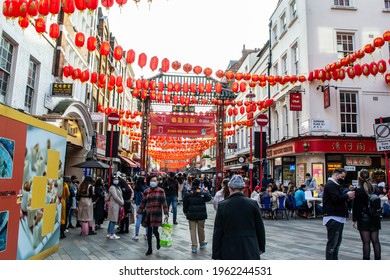 LONDON, ENGLAND- 17 April 2021: Chinatown Busy With People After Intial Lockdown Easing In England