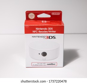 London, England, 17/01/2020 Nintendo 3ds NFC Reader / Writer In White Brand New With Box Isolated On A White Background For Us With Amiibo Difficult To Get A Hold Of Now As Its Retro 