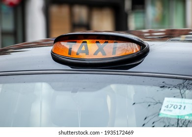 LONDON, ENGLAND- 17th February 2021: Peter Jones Sign In London Black Cab Taxi Sign