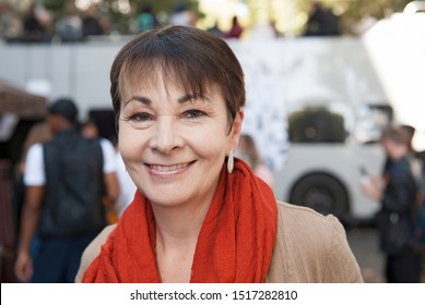 London, England. 20th September, 2019. Caroline Lucas Before Speaking At The Climate Strike Protest In London.