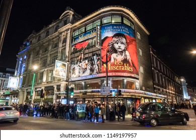 London, England - 23 February 2017:  Les Miserable, A French Historical Novel By Victor Hugo. It Is The Famous Musical At Queens Theater In London