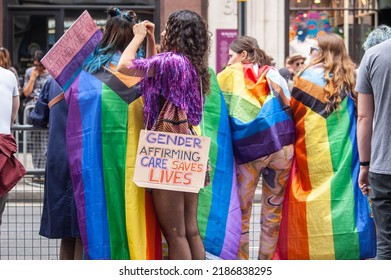 LONDON, ENGLAND- 2nd July 2022: Gender Affirming Care Saves Lives Placard And Pride In London 2022