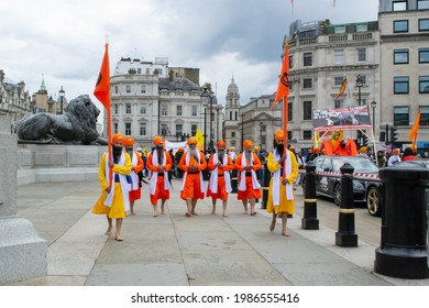 LONDON, ENGLAND- 6th June 2021: Sikh protesters at 1984 Remembrance March and Freedom Rally in Trafalgar Square
