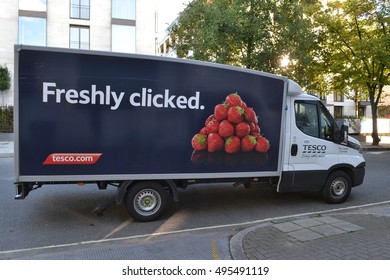 London England 9 October 2016; parked Tesco supermarket home delivery van.