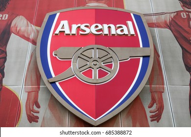 LONDON, ENGLAND - APRIL 10, 2015: Arsenal logo at Emirates Stadium in London, England