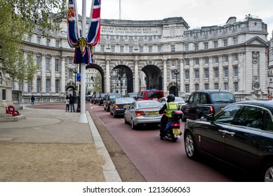 London, England - April 14, 2011: A Traffic Jam Forms Near Admiralty Arch In London.