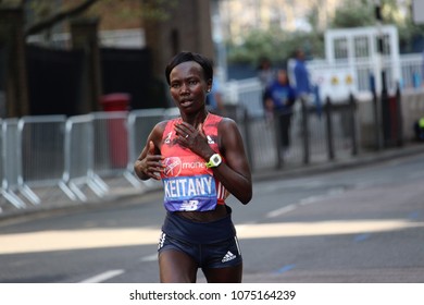 London, England, April 22nd 2018 : Kenyan Athlete Mary Keitany In The 2018 London Marathon