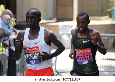 London, England, April 22nd 2018: Eliud Kipchoge (Kenya) And Tola Shura Kitata (Ethiopia) In The 2018 London Marathon