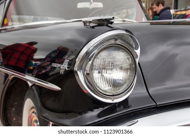 LONDON, ENGLAND - April 28, 2018. 1957 Super 88 Oldsmobile at the annual Classic Car Exhibition and Vintage Clothing Market at Kings Cross, London, England, April 28, 2018. - Shutterstock ID 1123901366