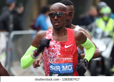 London, England, April 28th 2018: Close Up Of British Runner Sir Mo Farah In The 2019 London Marathon