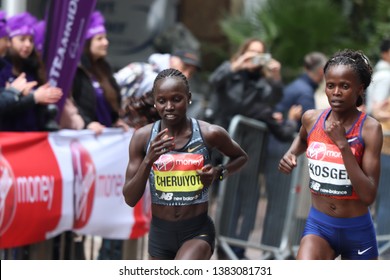 London, England, April 28th 2019: Vivian Cheruiyot (Kenya) and Brigid Kosgei (Kenya) in the 2019 London Marathon