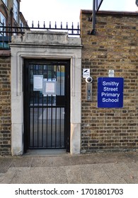 London / England -April 9th 2020: Smithy Primary School Entrance Gates Closed Due To Coronavirus London Lockdown Measures By UK Government. Mixed Boys & Girls Outstanding School. Stepney Green.