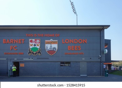 LONDON, ENGLAND - AUGUST 26, 2019: Barnet FC And London Bees Logos At The Hive Stadium In London, England