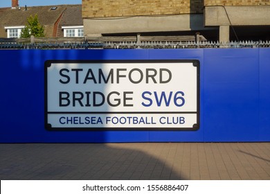 LONDON, ENGLAND - AUGUST 27, 2019: Stamford Bridge Sign On Wall In London, England