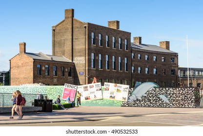 London, England - August 8, 2016: Old London And North Eastern Railway Buildings Behind King's Cross On The Granary Square Redevelopment.