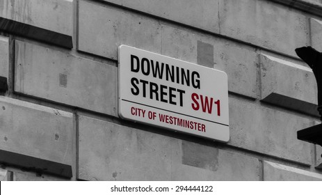 LONDON, ENGLAND Circa October 2012: Street Sign Of Downing Street 