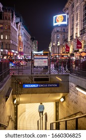 London, England - Dec 30th 2019: TFL Piccadilly Circus Tube Station Entrance 