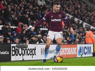 LONDON, ENGLAND - DECEMBER 15, 2018: Robert Snodgrass Of West Ham Pictured During The 2018/19 Premier League Game Between Fulham FC FC And West Ham United At Craven Cottage..