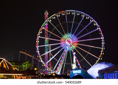 LONDON, ENGLAND - December 18, 2016: Attractions of the Hyde Park's winter WonderLand park. It's the 10th edition of the famous Christmas park that includes shows, live bands, markets and attractions.