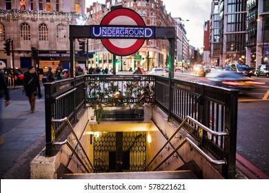 LONDON, ENGLAND - DECEMBER 25, 2016: Entrance To Knightsbridge Subway Station.