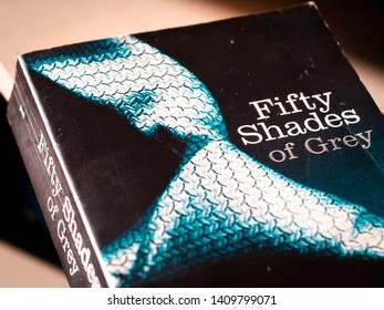 London, England - February 02, 2019: Fifty Shades of Grey novel by auhtor E L James, First published in June 2011, is an erotic novel and part of a Triolgy, The book has gained worldwide popularity.