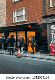 LONDON, ENGLAND - February 12, 2019 :  Scenery Of People Lineup From Supreme Streetwear Shop In London. Supreme Become Hyped For Most Teenagers Around The World.