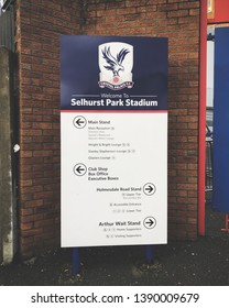 LONDON, ENGLAND - FEBRUARY 28, 2019: Information Sign Outside Selhurst Park In London, England