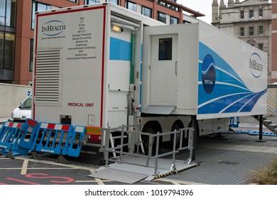 London, England, February 6th 2018, A View Of A Mobile Medical Screening Trailer.