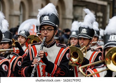 London, England, January 2016: Beverly Hills High School Marching Band At The London New Year's Day Parade