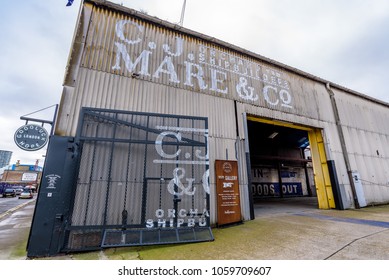 London, England. January 2018. Goodluck Hope Sales Suite, Located In An Old Factory Building Used By C.J. Mare  Ship Builders In Orchard Place, Leamouth.