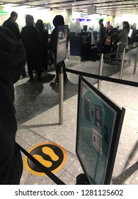 London, England – January 5, 2019: Brexit - Long Queues At UK Border Control, EU And Non-EU Passport Control And Immigration At Terminal 5 At London Heathrow Airport, England, United Kingdom, Europe