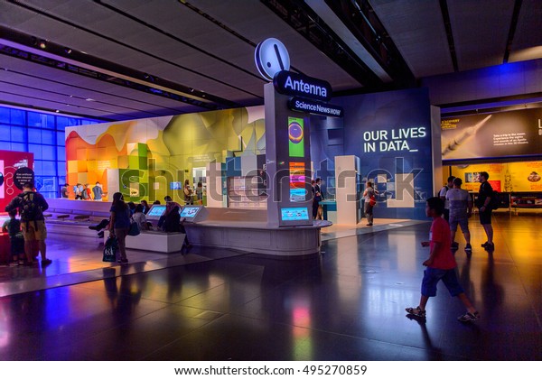 LONDON, ENGLAND - JUL 23, 2016: Interior\
of the Science Museum, a major museum on Exhibition Road in South\
Kensington, London. It was founded in\
1857
