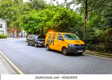 LONDON, ENGLAND - JULY 16,2016. AA Assistance Van During Work In London.