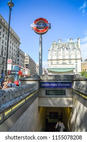 LONDON, ENGLAND - JULY 2018: Entrance To Green Park Tube Station In Central London