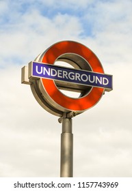 LONDON, ENGLAND - JULY 2018: Tall Sign Above Green Park Tube Station In Central London.