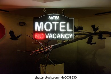 LONDON, ENGLAND - JULY 22, 2016: Bates Motel From The Hitchcock Psycho Film, ,Madame Tussauds Wax Museum. It Is A Major Tourist Attraction In London