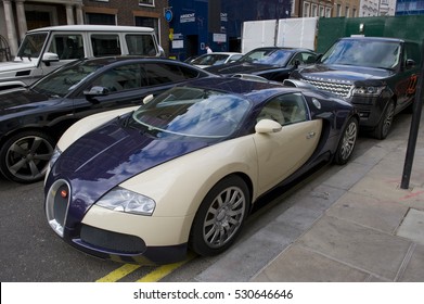 LONDON, ENGLAND - JULY 30: Bugatti Veyron Parked On The Street On July 30, 2016 In London. One Of The Best Places In The World To Spot Super Cars, Especially After Ramadan. 