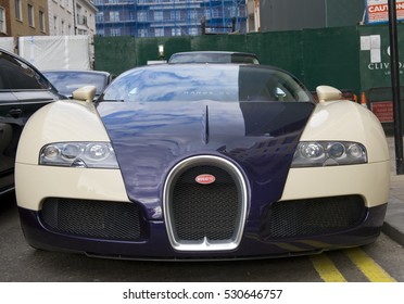 LONDON, ENGLAND - JULY 30: Bugatti Veyron Parked On The Street On July 30, 2016 In London. One Of The Best Places In The World To Spot Super Cars, Especially After Ramadan. 