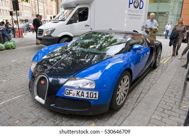 LONDON, ENGLAND - JULY 30:Bugatti Veyron Parked On The Street On July 30, 2016 In London. One Of The Best Places In The World To Spot Super Cars, Especially After Ramadan. 