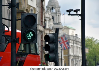 London, England - July 4, 2018: Same Sex Traffic Lights, London, England