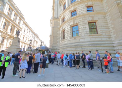 LONDON ENGLAND - JUNE 1, 2019: Unidentified People Queue At Churchill War Room London UK