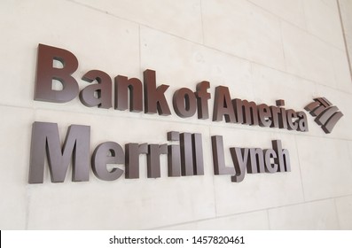 LONDON ENGLAND - JUNE 2, 2019: Bank of America Merrill Lynch sign