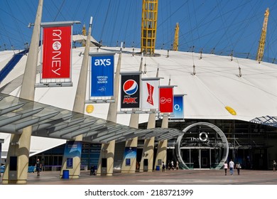 London, England - June 2022: Front Exterior View Of Entrance To The O2 Arena In Greenwich