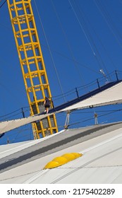 London, England - June 2022: Person Climbing The Roof Of The O2 Arena In London