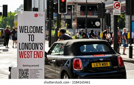 London, England - June 2022: Welcome To The West End Sign On Oxford Street