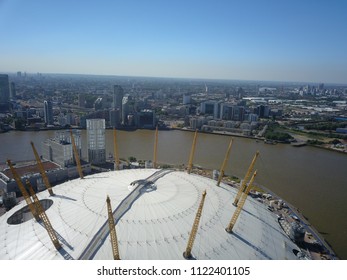 London, England - June 26, 2018: Aerial photograph of the O2 stadium in London, England on a sunny day.